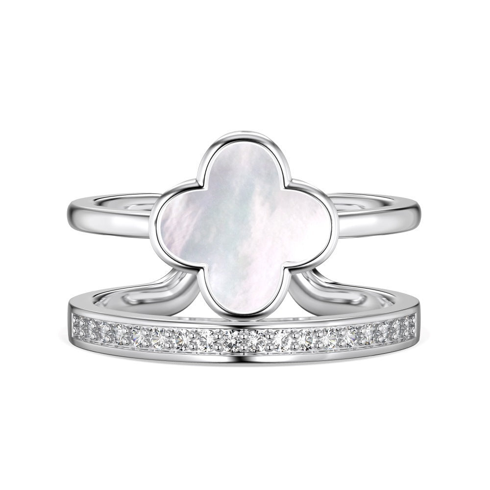 Wholesale S925 Sterling Silver Four-leaf Clover Zircon Ring